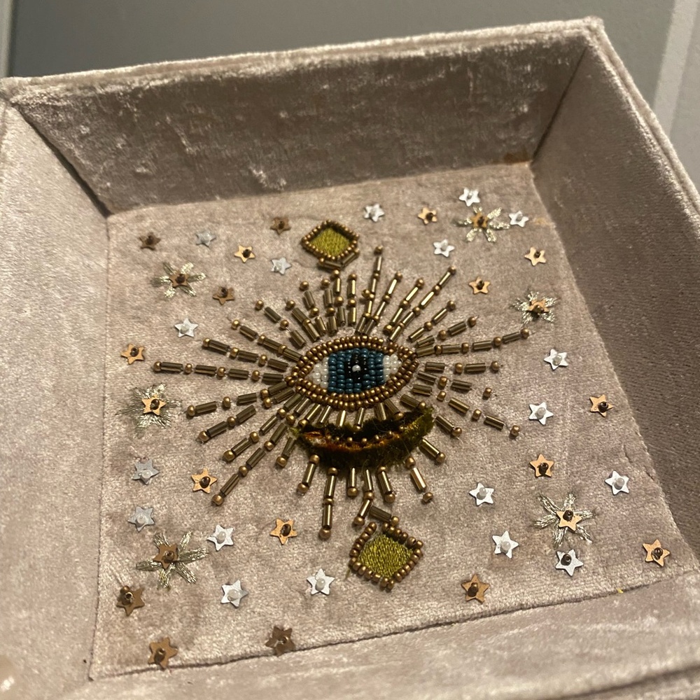 Embroidered Velvet Jewelry Trinket Tray with Eye Design